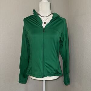 Champion Full-Zip Activewear Top Women's Medium Green Stretch Sleeve Casual